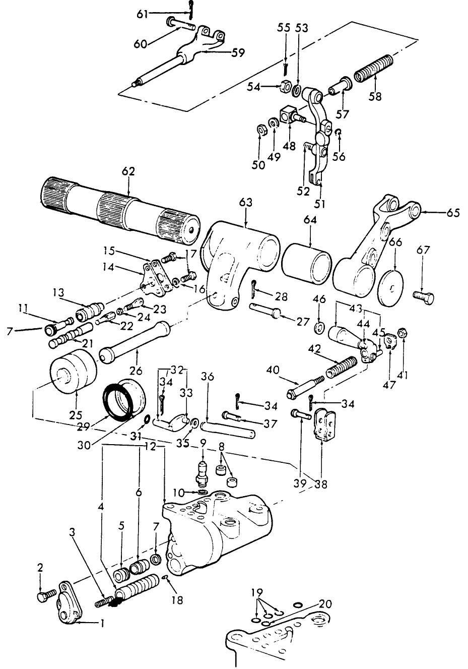05B02 HYDRAULIC LIFT CYLINDER, SHAFT & RELATED PARTS, 1955/