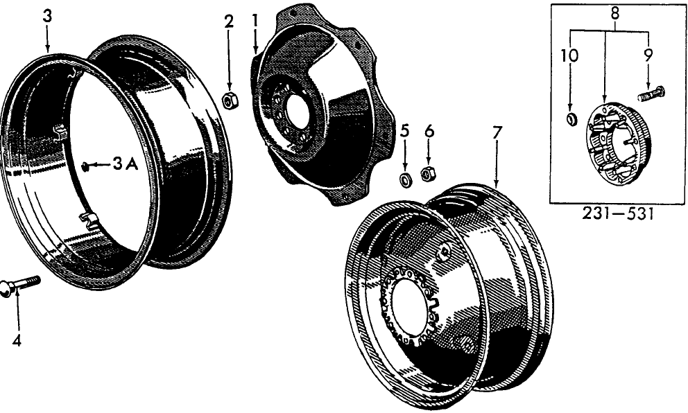 01B01 REAR WHEELS, STANDARD - 231, 531, 233, 333, 335, 2600, 3600