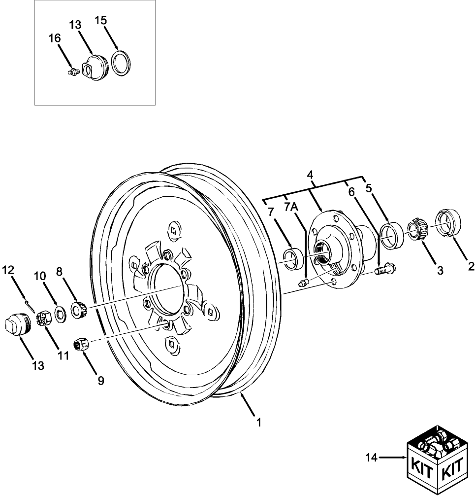 01A01 FRONT WHEEL ASSEMBLY - 2100,2110,2120,2150,2300,2310,3055,3100,3120,3150,3190,3300,3310,3550,4140