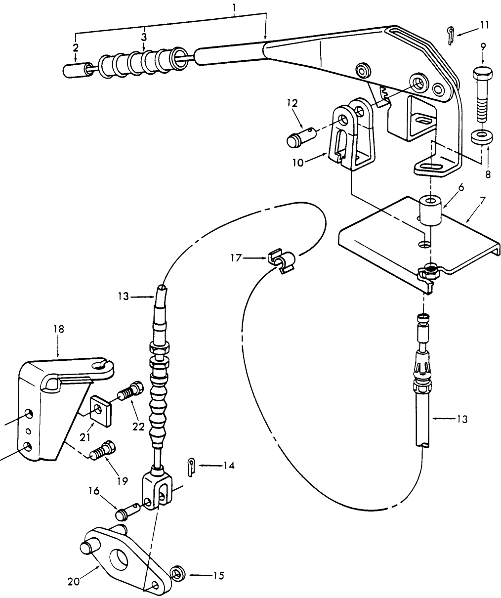 02B04 HANDBRAKE LEVER & CABLE, W/CAB, 4-76/; W/ OR L/CAB, 8-76/ - 2600, 3600, 4600, 6600, 7600, 4100, 5600, 233, 333, 5700, 5600, 7700