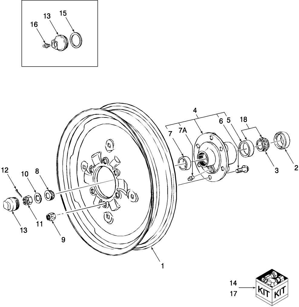 01A01(B) FRONT WHEEL ASSEMBLY - 5100, 5100-O, 5200, 5190, 7100, 7200 EXCEPT W/8 X 16 WHEELS