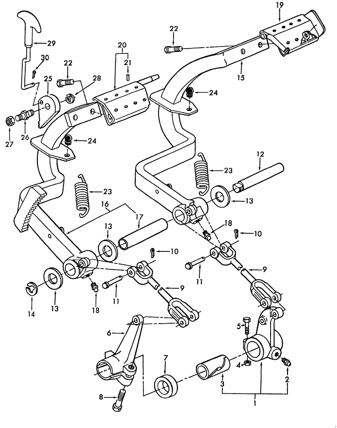 02A06 BRAKE LINKAGE & PEDALS, W/CAB (4-76/) - 2600, 3600, 4600, 6600, 4100, 5600, 231, 531, 233, 333