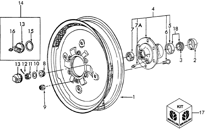 01A03 FRONT WHEEL ASSEMBLY - 6600, 5600 , 5700 , 6700 , 7600 , 7700