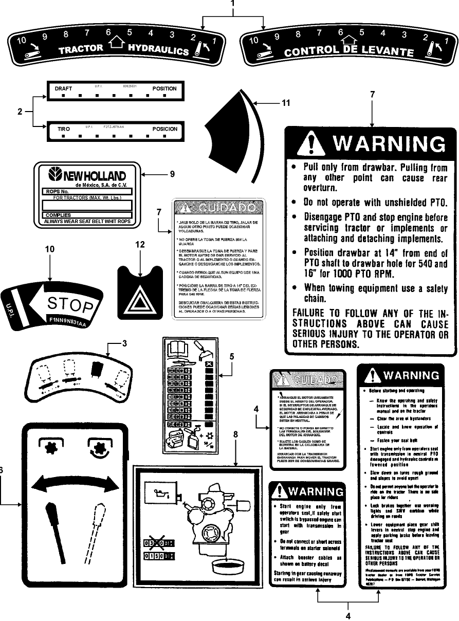 16B01 DECALS, INSTRUCTION, WARNING AND PTO