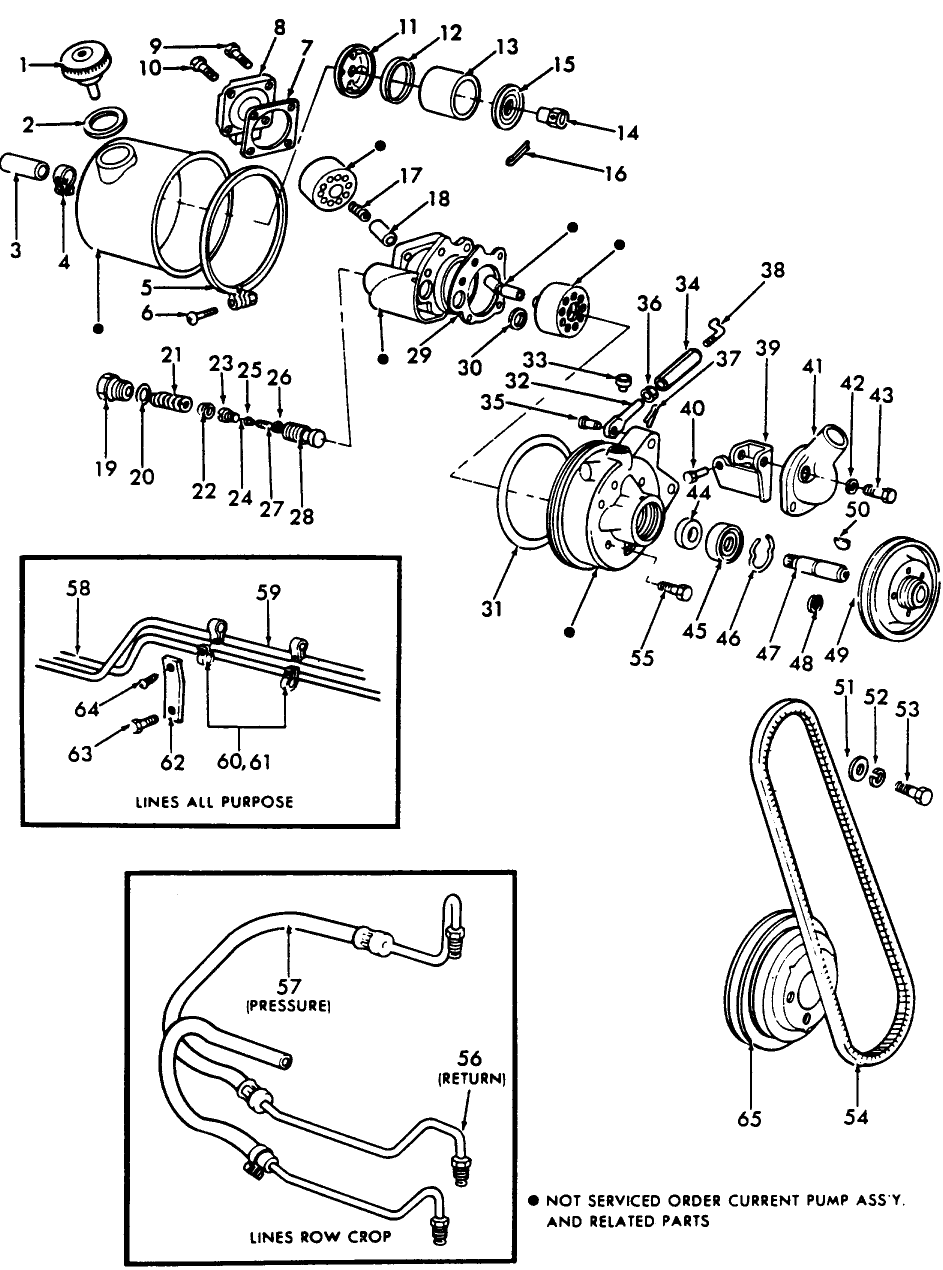 03C02 POWER STEERING PUMP, OIL RESERVOIR & RELATED PARTS - ALL PURPOSE & ROW CROP PRIOR TO S/N 88930 (57/59)