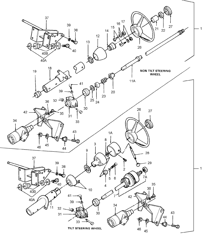 03B03 STEERING COLUMN ASSEMBLY - TILT 6710, 7710, NON-TILT 6710 (81/9-85)