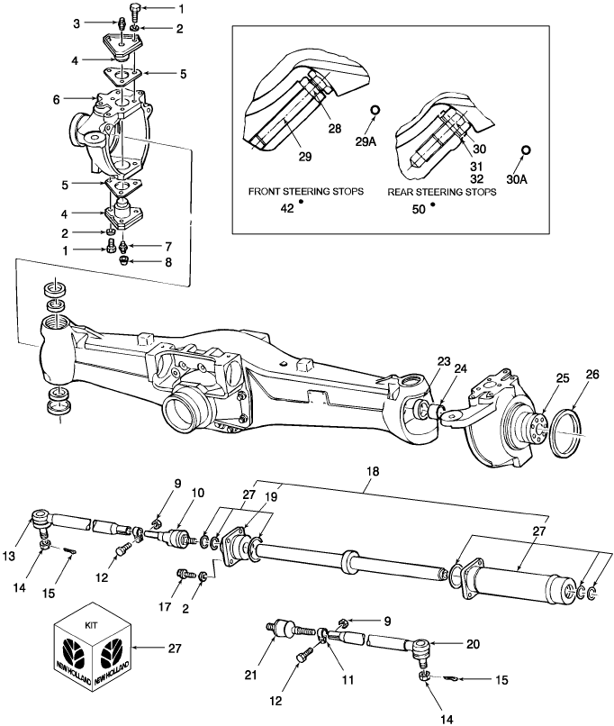 03E02 4WD FRONT AXLE SWIVEL HOUSINGS & STEERING CYLINDER