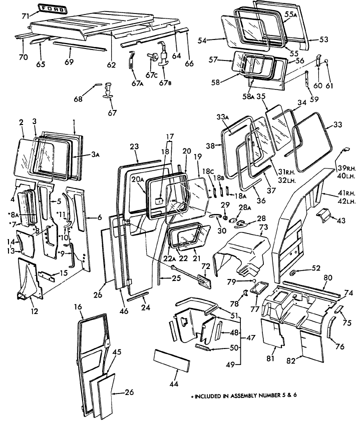 15B04 TRACTOR CAB ASSEMBLY FOR SAFETY FRAME, DELUXE - 4100, 5100, 7100 (U.K., EIRE, & SCANDINAVIA)