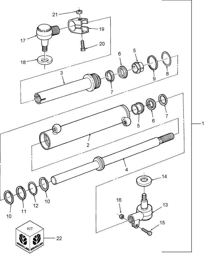 03D01(A) POWER STEERING CYLINDER ASSEMBLY - 5610, 5910, 6610, 7610 (4-85/), 5900 (5-85/)