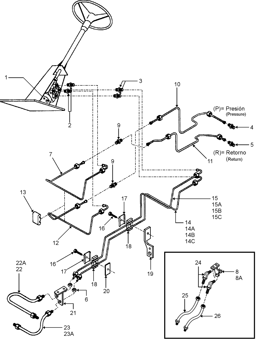 03A02 FRONT AXLE POWER STEERING COLUMN 2WD/4WD, PUMP, CYLINDER & TUBES