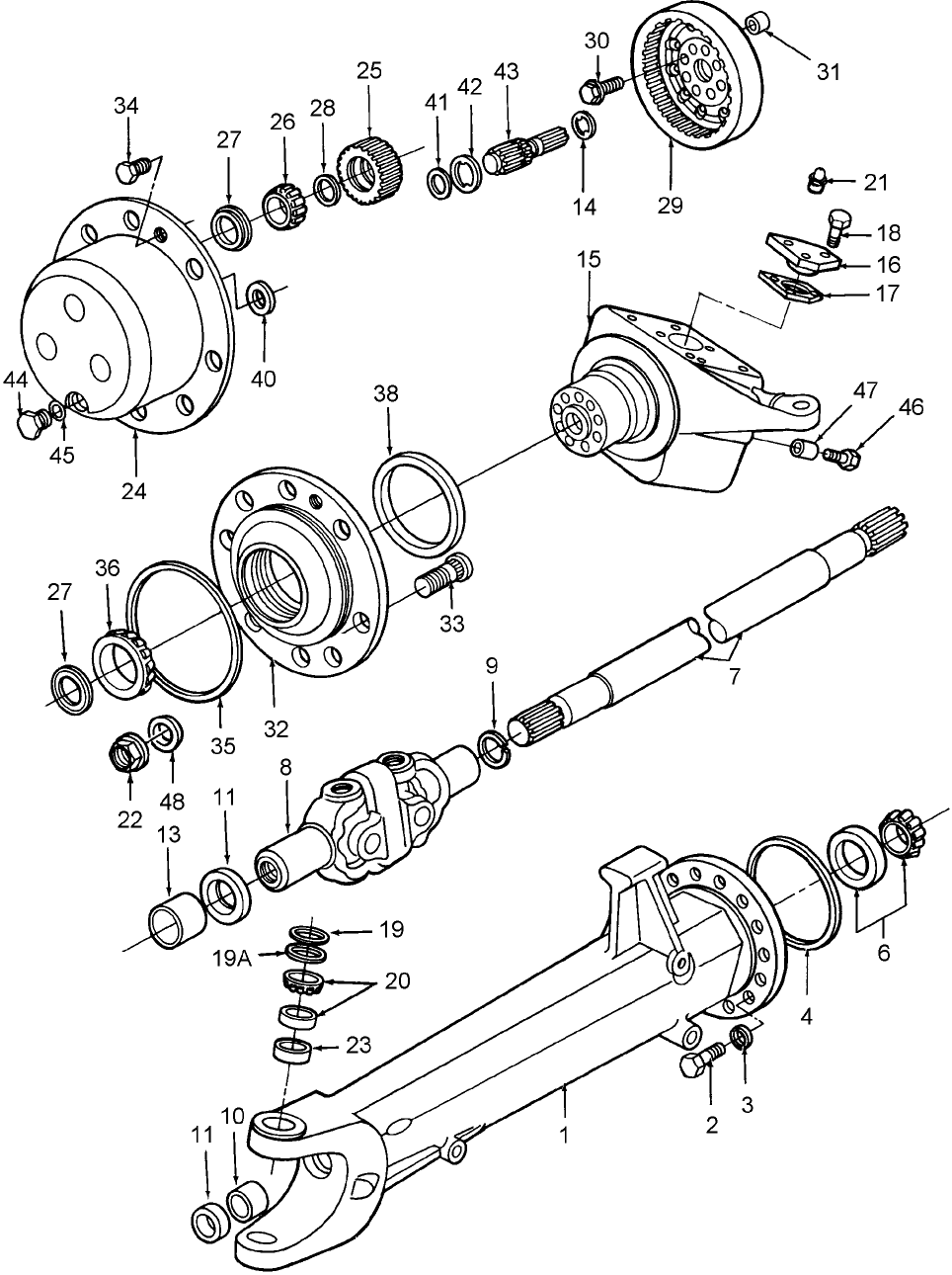 03H02 FRONT AXLE, HUB, SPINDLE & PLANET CARRIER (81/4-84) - 5610, 6610, 6610O, 6710, 7610, 7710