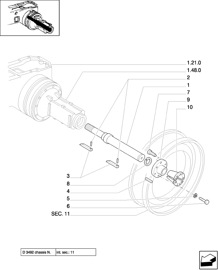 429(01) LONG AXLE FOR NON-TWIN WHEELS WITH SHEET STEEL DISC