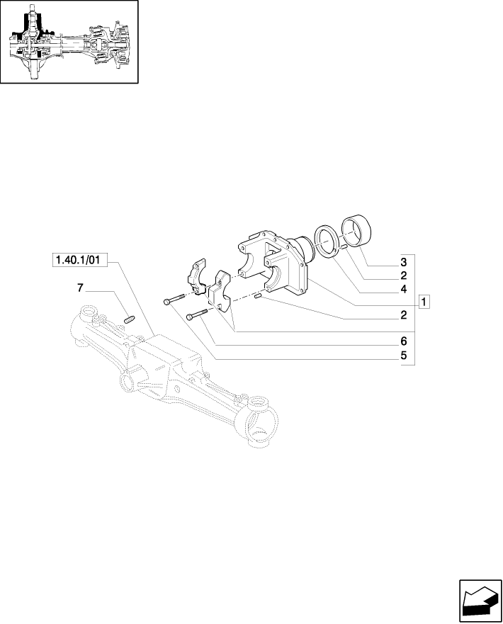 1.40. 1/05 4WD (CL.3) FRONT AXLE WITH DOG CLUTCH - SUPPORT