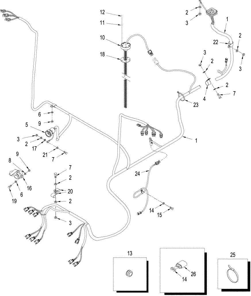 04-19 HARNESS - REAR FRAME, WITH ELECTRONIC REMOTE, WITHOUT THREE POINT HITCH