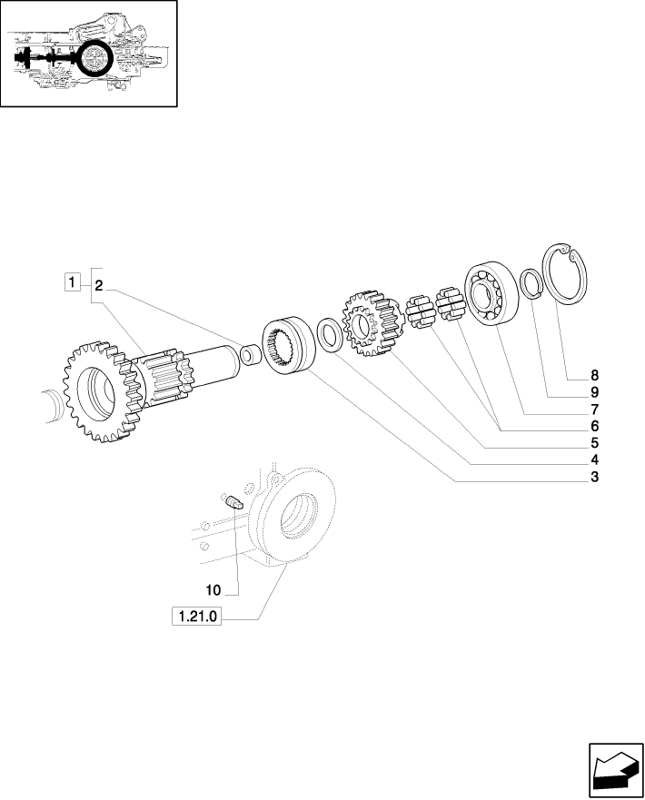 1.32.1/06(02) CENTRAL REDUCER GEARING - DRIVE SHAFT AND GEARINGS - FOR HIGH CLEARANCE VERSION