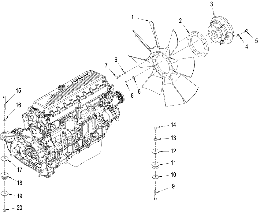 02-14 ENGINE MOUNTING AND ATTACHING PARTS, TJ380 / 430 & T9030 / 9040