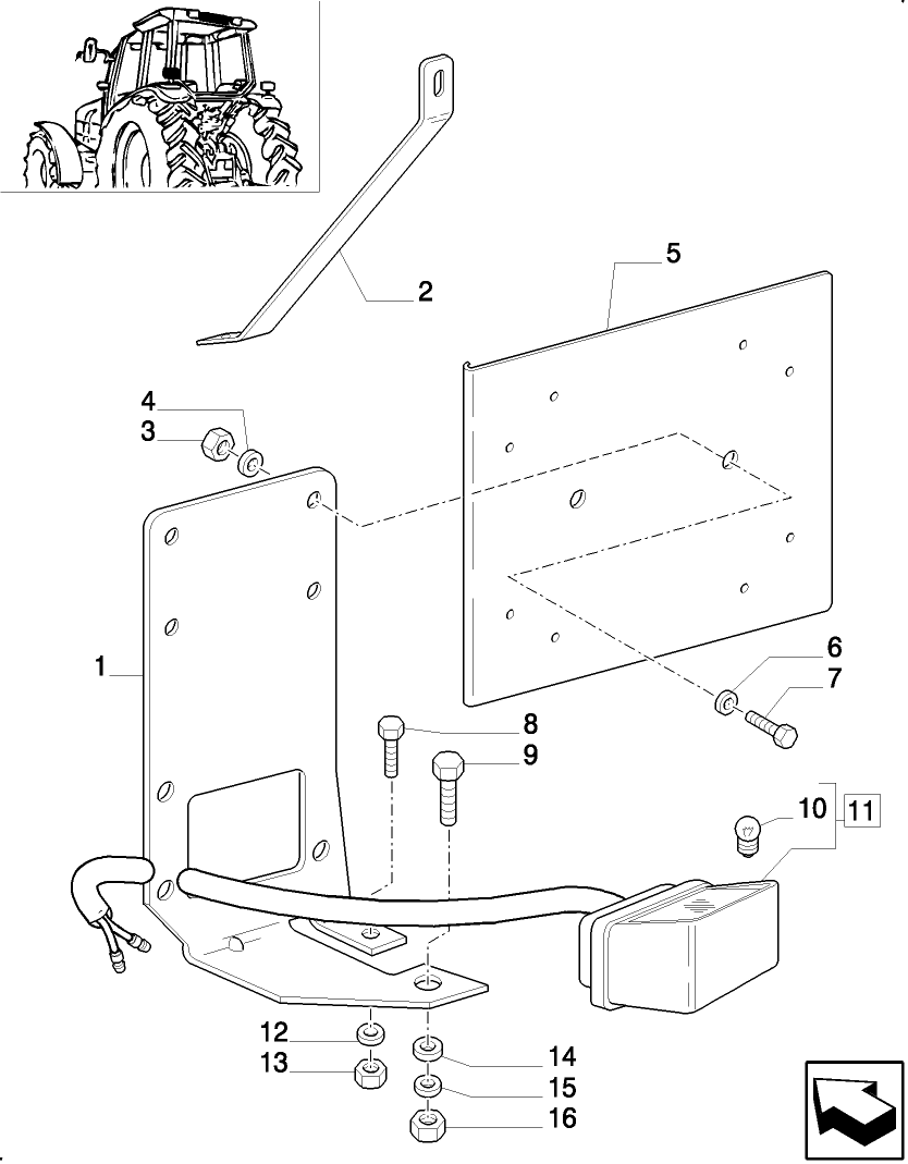965 LICENSE PLATE LAMP & SUPPORT, MOUNTING ON MUDGUARD