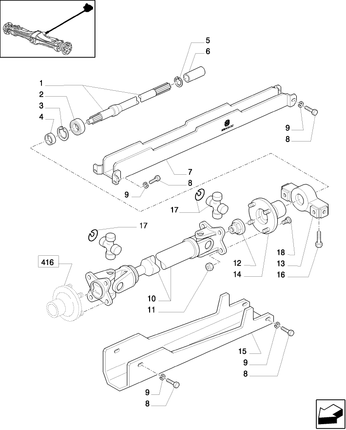 1.38.5/ 1(01) FRONT AXLE PROPELLER SHAFT (4WD) - W/SUPERSTEER FRONT AXLE - C4592