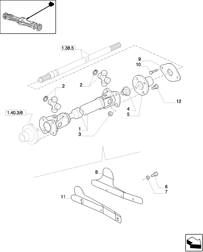 1.38.5/04 (VAR.420) 4WD FRONT AXLE WITH SUSP.  AND "TERRALOCK" - FRONT AXLE PROPELLER SHAFT