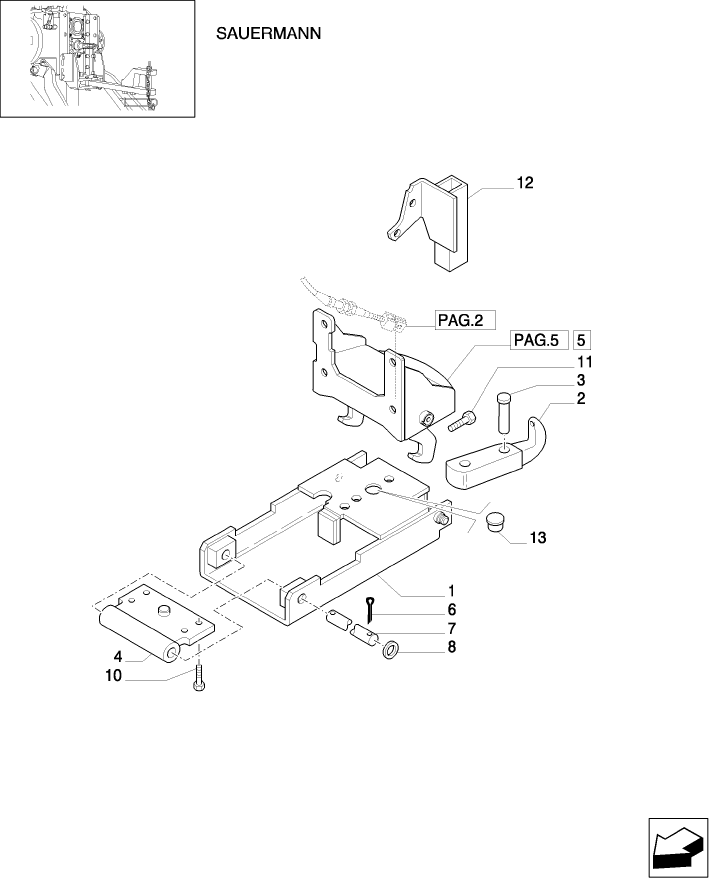1.89.3/13(03) (VAR.929) PICK UP HITCH AND DRAW BAR (SAUERMANN) - BRACKET, TIE-ROD AND SUPPORT