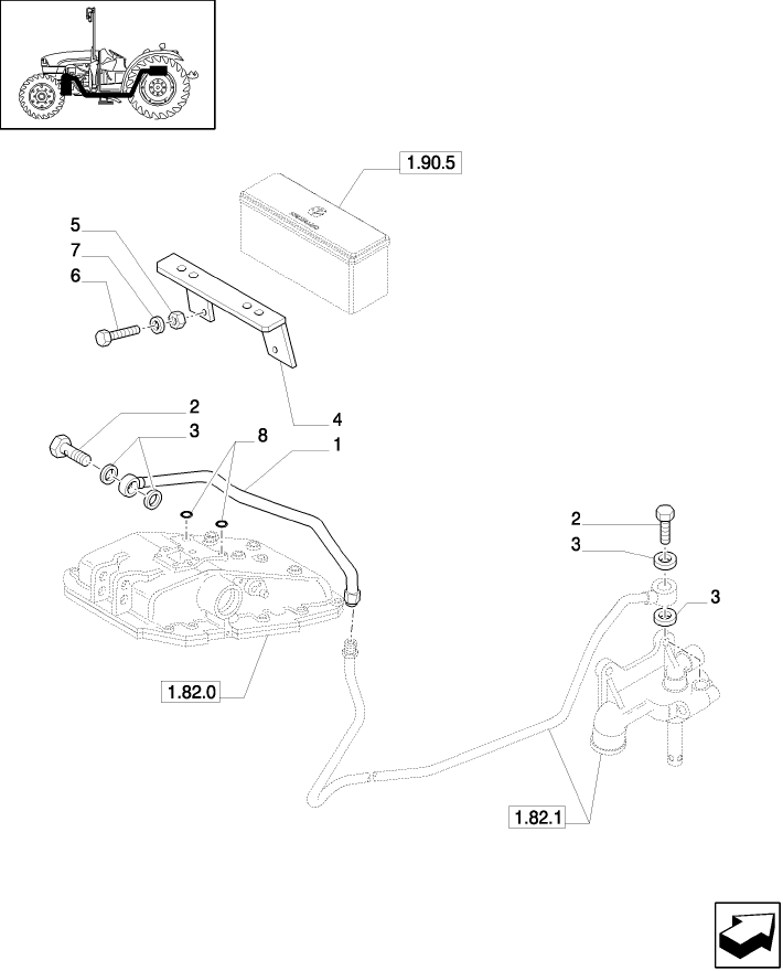 1.82.7/ 4(01) (VAR.366/1) THREE REMOTE VALVES - BRACKET AND PIPE