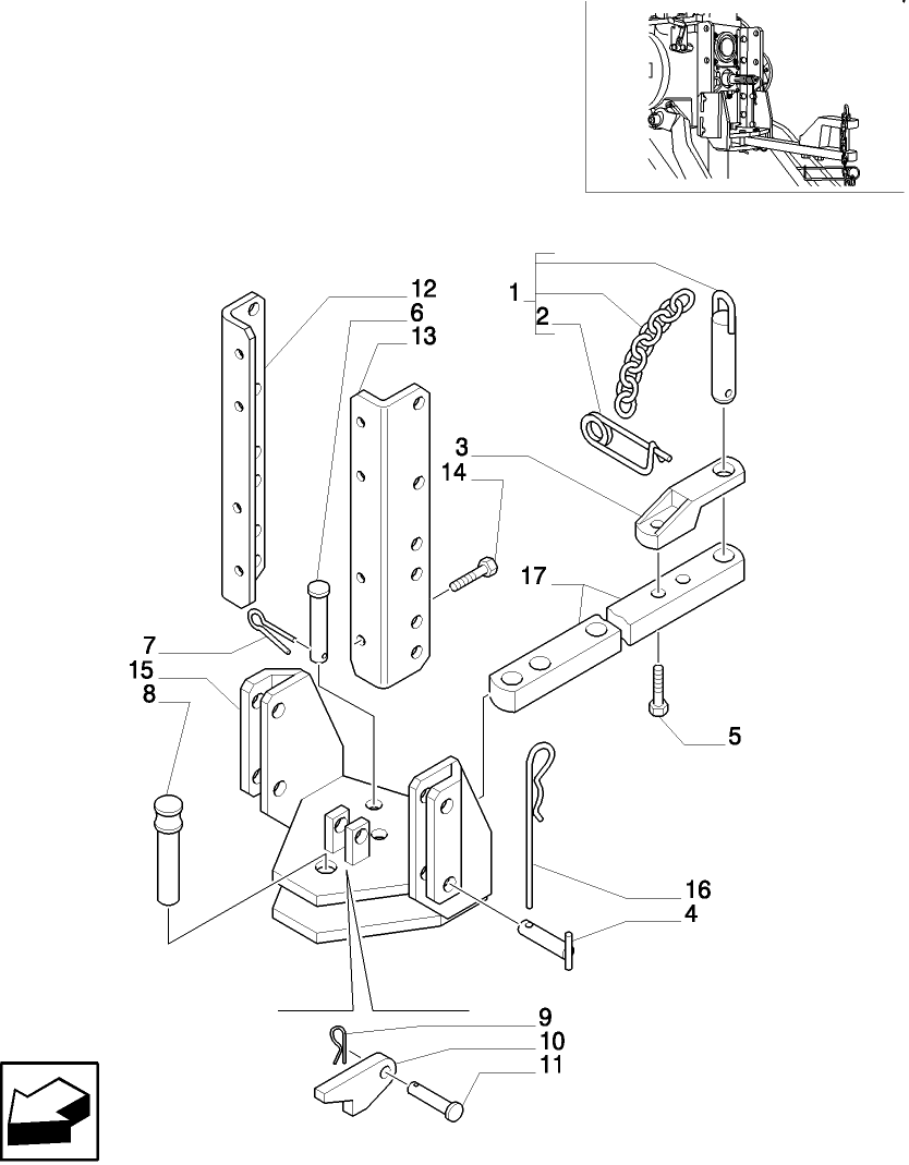 1.89.0 (VAR.890) SUPPORT WITH SWINGING DRAWBAR 29MM HOLE - ITALY - PARTS