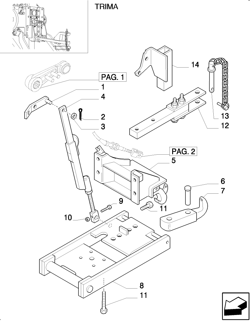 1.89.3/ 3(02) (VAR.929) PICK UP HITCH AND DRAW BAR (TRIMA) - BRACKET, TIE-ROD AND SUPPORT