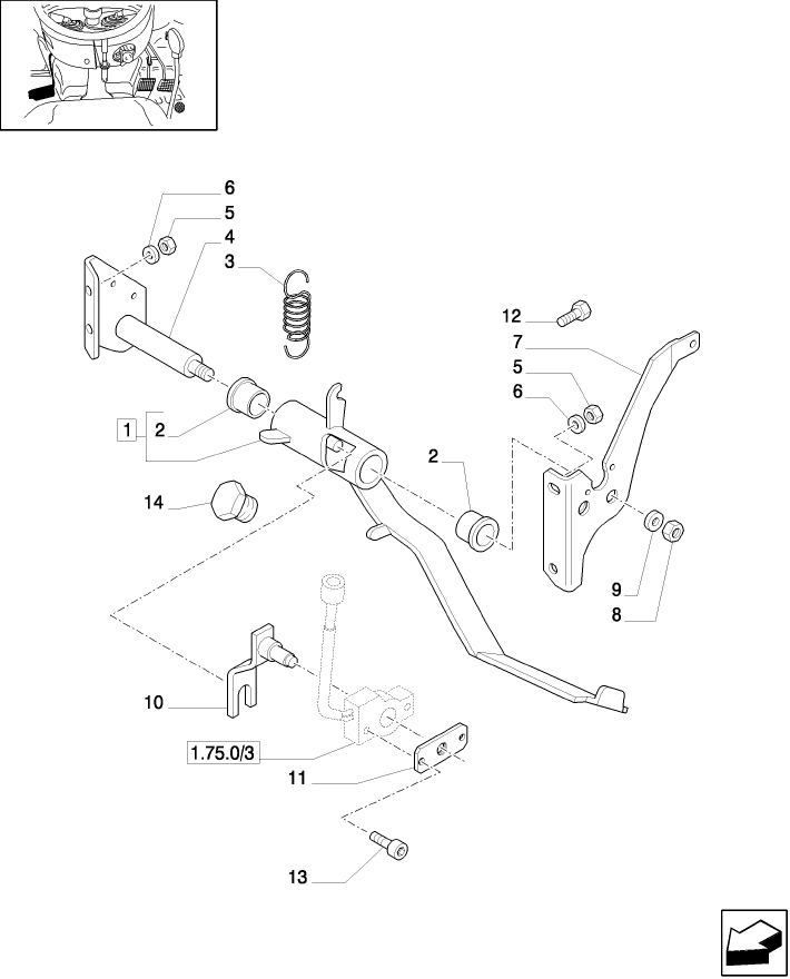 1.92.26/03 (VAR.275) HI-LO CLUTCH PEDAL - PEDAL AND BRACKET FOR CLUTCH COUPLING