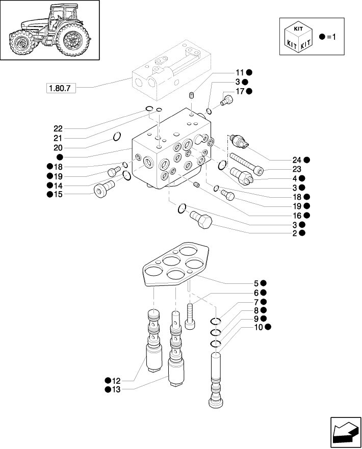 1.80.7/01(01) (VAR.095-100) 2WD CREEPER TRANSMISSION FOR TRANS. 16X16-24X24 - CONTROL VALVE AND RELEVANT PARTS