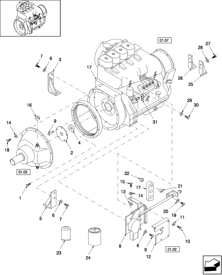 01.01 ENGINE MOUNTING PARTS, CLUTCH AND THROTTLE