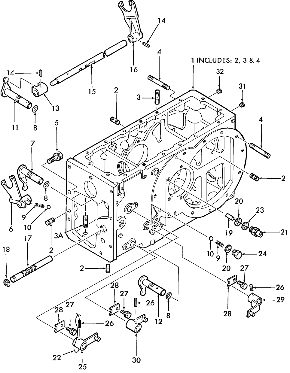 07E03 REAR TRANSMISSION CASE & SHIFTER W/9 X 3 & W/HST