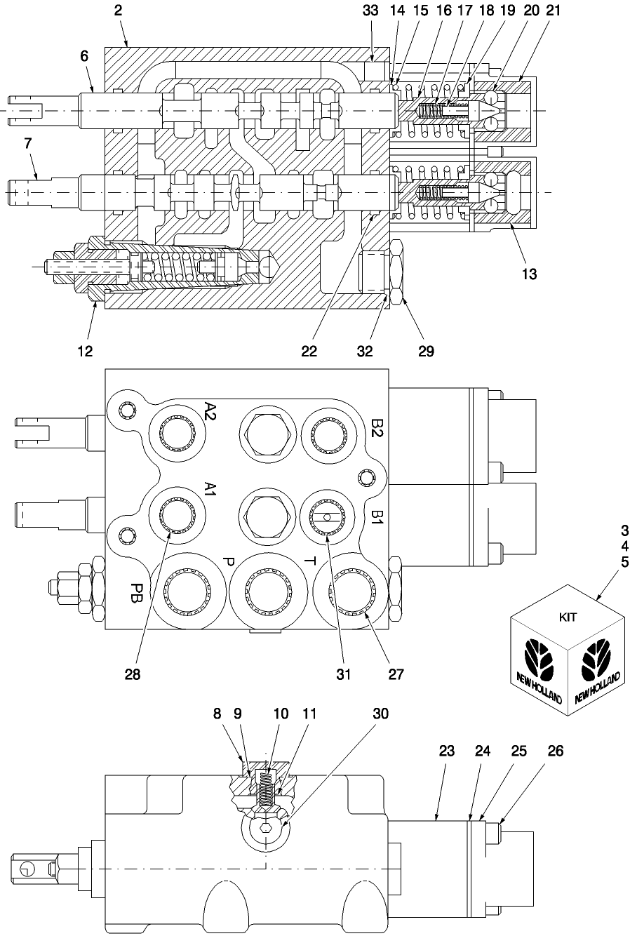 05I01(B) 2-SPOOL REMOTE CONTROL VALVE ASSY. (PRINCE) W/7308 LOADER