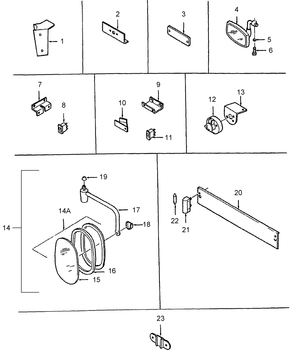15A17 MIRRORS, BRACKETS FOR LIGHTS, TRAILER SOCKET, ETC. 1710,1910 (NH-E)