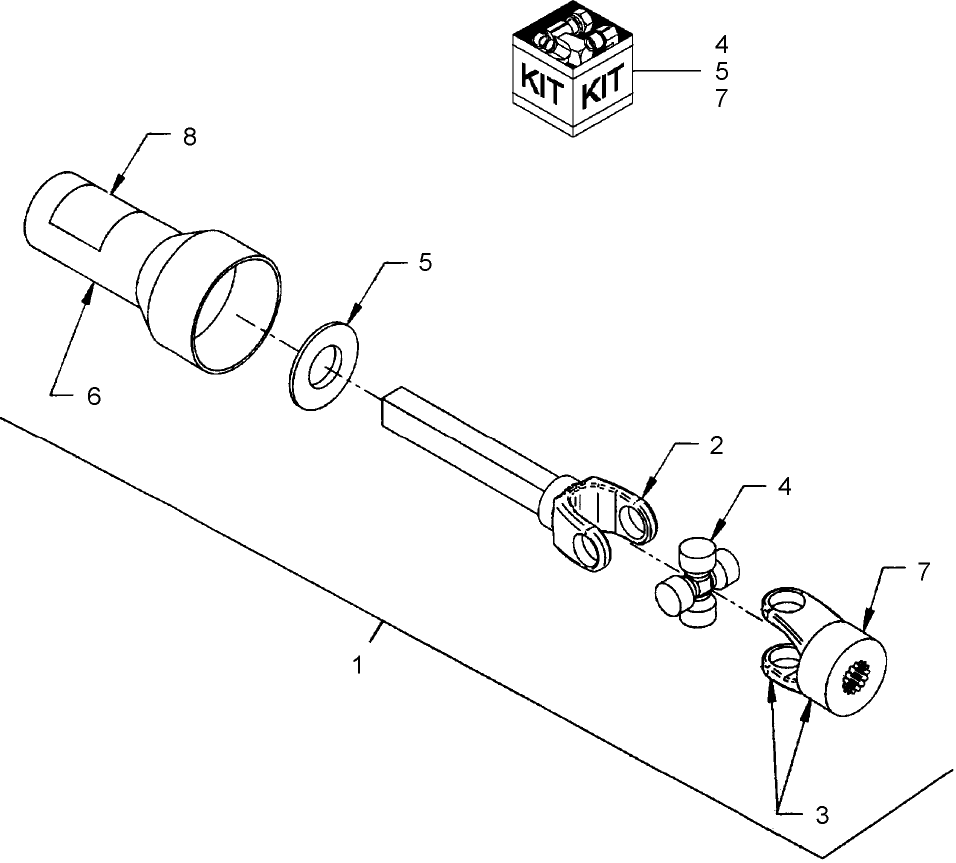 502.02 HALF DRIVELINE - MALE SECTION S6 X 8 -1/4" - 702D, 704D, 716D