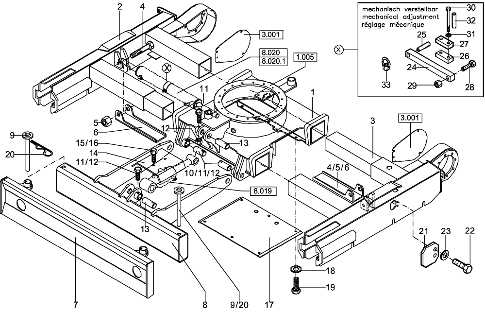 1.001(01) UNDERCARRIAGE WITH TREAD ADJUSTMENT - DOZER BLADE