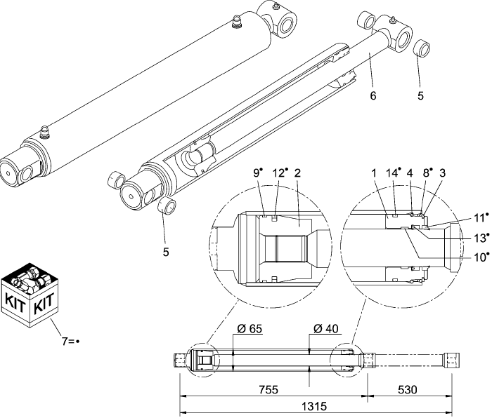 08-08 CYLINDER Ã˜ 65/40 MM - LDR12711610 - MECHANICAL SELF-LEVELING LOADER