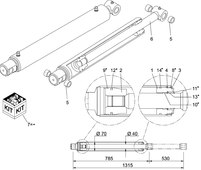 08-10 CYLINDER Ã˜ 70/40 MM - LDR12712310 - STANDARD LOADER