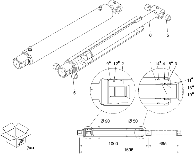 08-06 CYLINDER Ã˜ 90/50 MM - LDR12712110