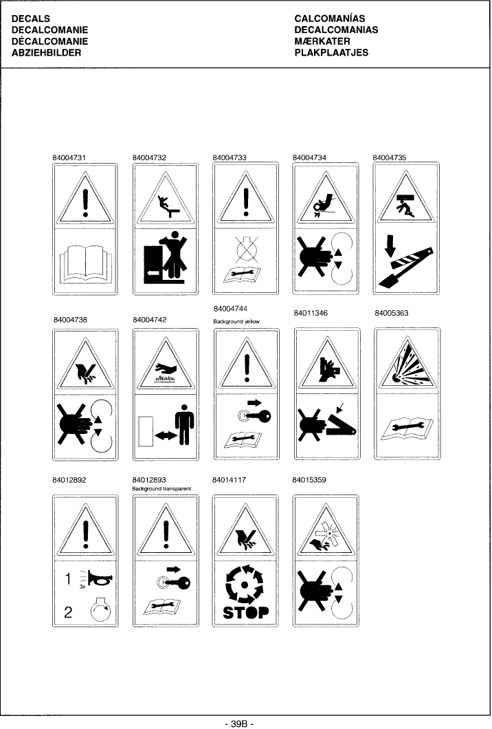 0.0039B(01) SAFETY DECALS - INSTRUCTION DECALS