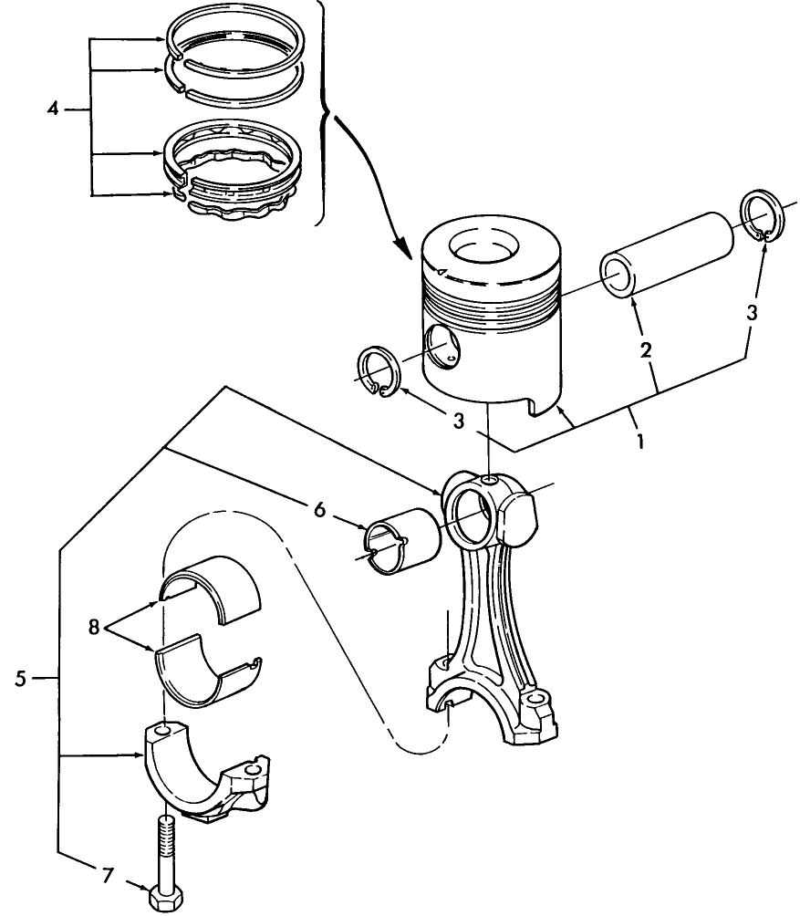 01.03 ENGINE, NON-EMISSIONIZED, PISTONS & CONNECTING RODS, 2450, 2550 BSN 606630