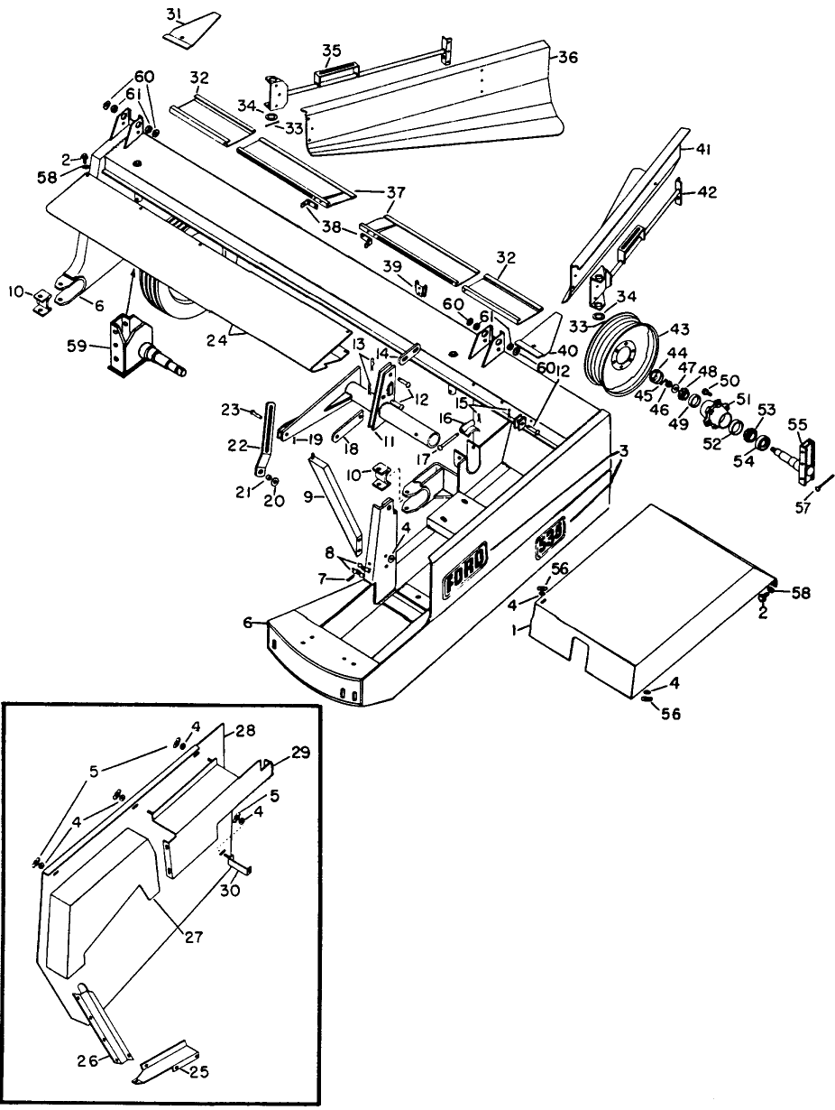 001 MAIN FRAME, AXLES, WHEELS & SHIELDS