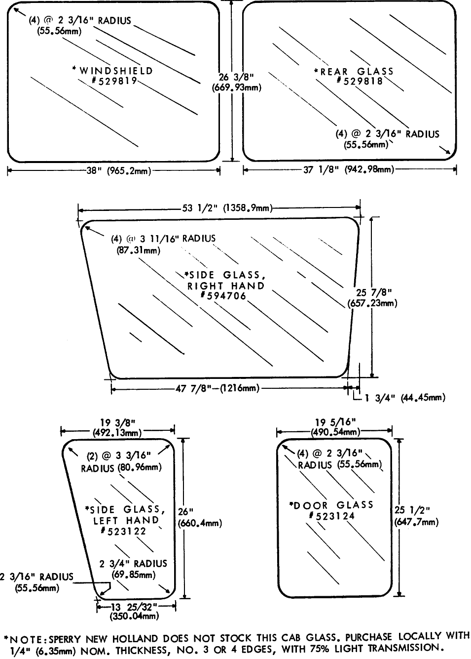 060 CAB GLASS DIMENSION