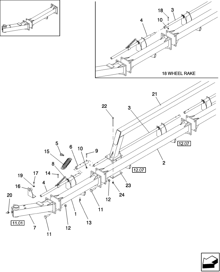12.03(2) FRAME, FRONT, LH, 18 & 20 WHEEL RAKES; PRIOR TO PIN 158325