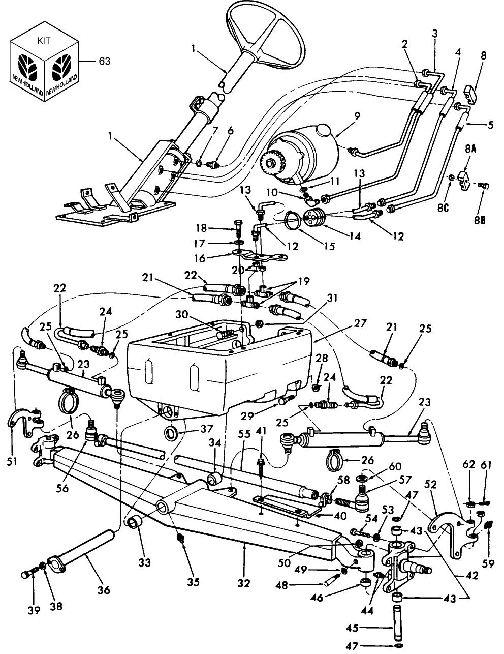 03A02 FRONT AXLE, STEERING, 445, 445A, 450, 545, 545A (78/); 340, 340A, 340B, 540, 540A, 540B (4-81/)