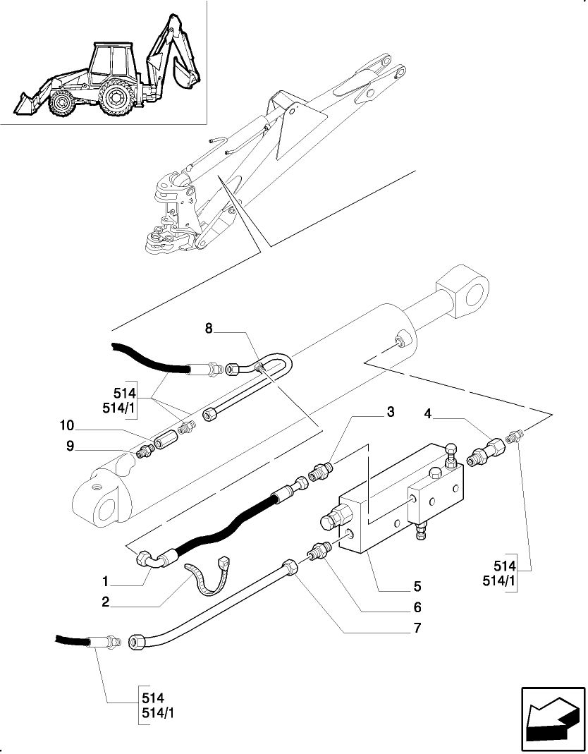 393/ 1(01) LOCKING VALVE ON BACKHOE LIFT CYLINDER