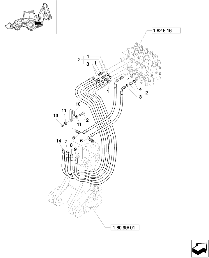 1.82.6(11A) BACKHOE CONTROL VALVE HOSES (CENTER PIVOT)