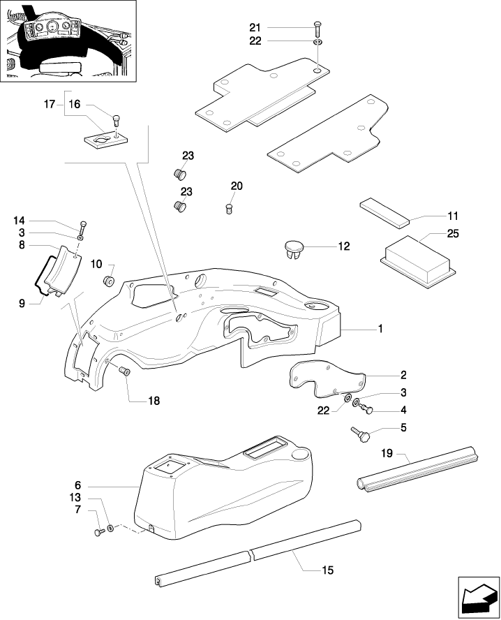 1.93.0/ 5(01) RH & BACKHOE CONSOLE TRIM, ROPS (CENTER PIVOT)