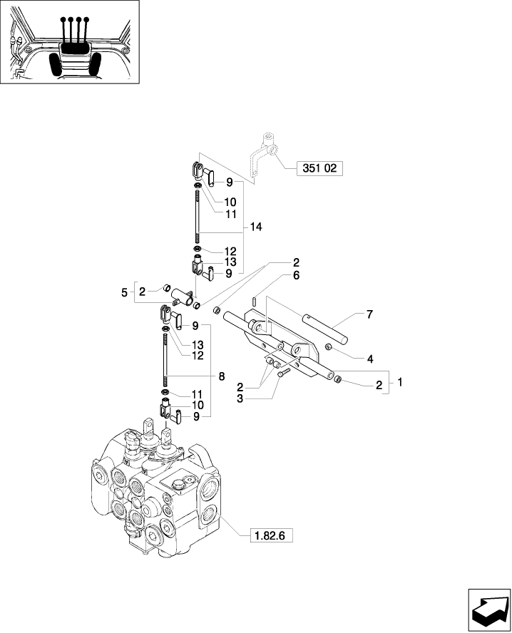 351(06) CASE 3 LEVER BACKHOE CONTROLS, BUCKET TIE-ROD ASSEMBLY