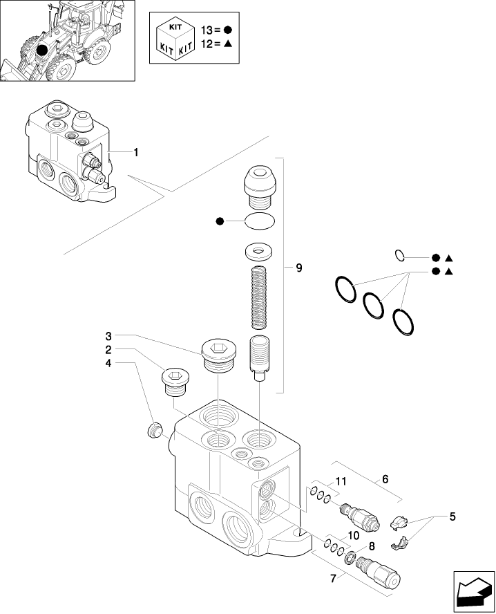 331/ 1(02) BACKHOE CONTROL VALVE, INLET SECTION (CENTER PIVOT)