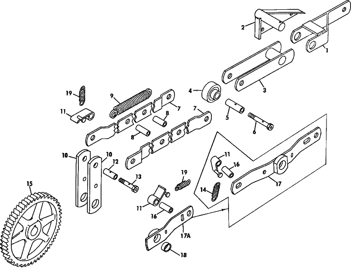 007 RIGHT SIDE CONTROL ARMS, PAWLS & RACHET WHEEL, 200 & 202